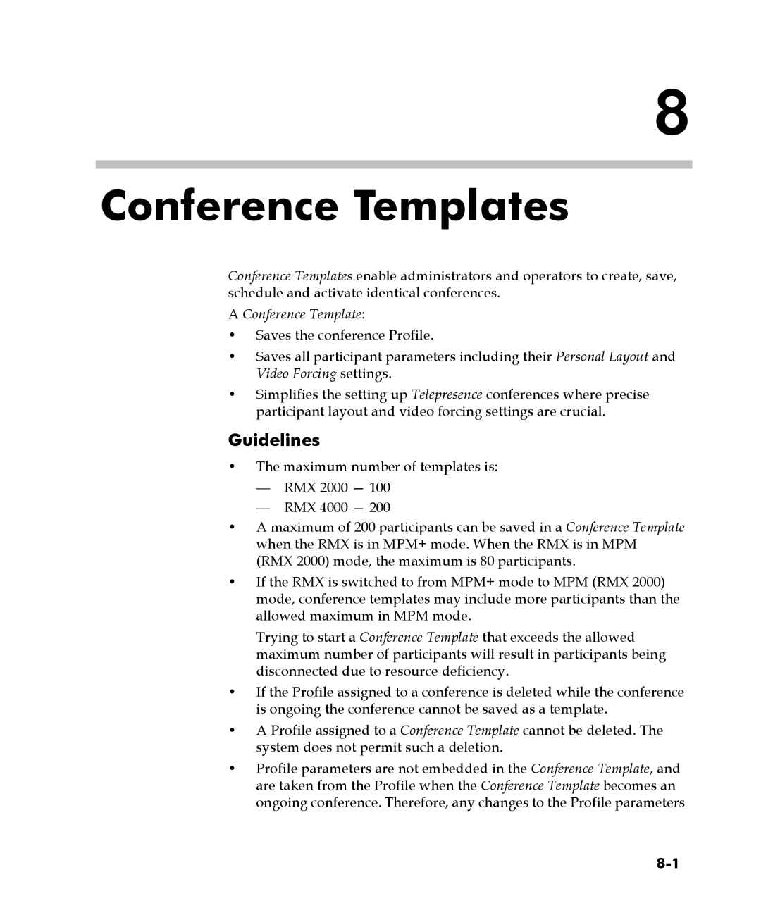 Polycom 2000/4000 manual Guidelines, Conference Template 