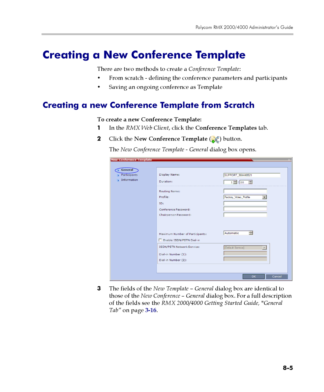 Polycom 2000/4000 manual Creating a New Conference Template, Creating a new Conference Template from Scratch 