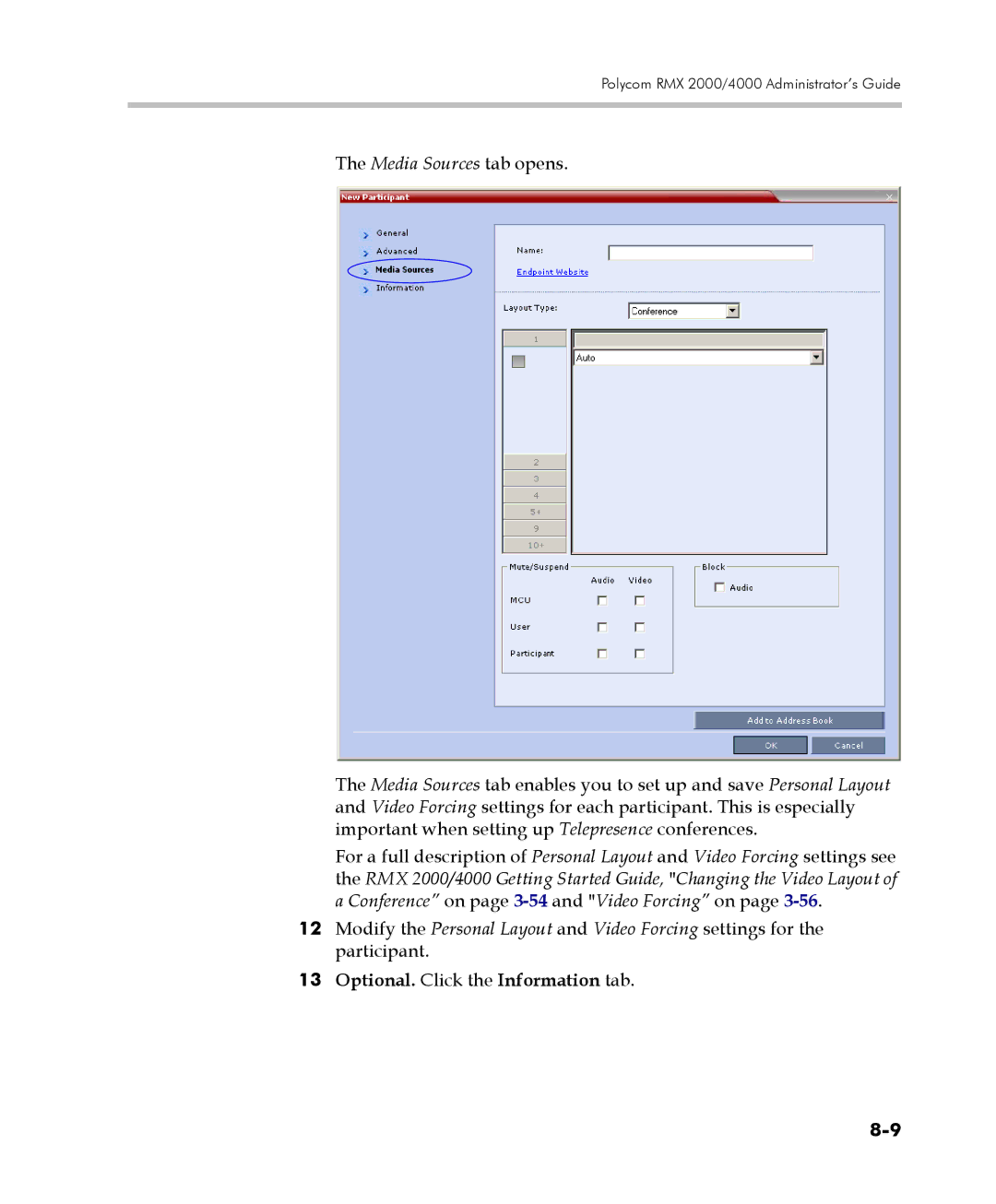 Polycom 2000/4000 manual Optional. Click the Information tab 