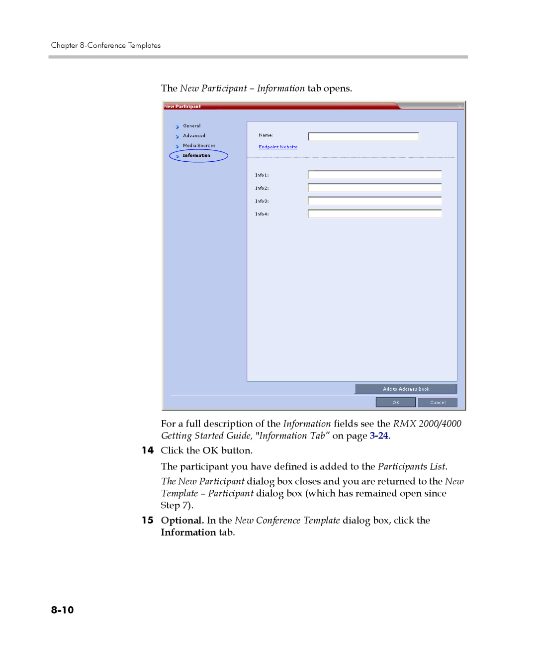 Polycom 2000/4000 manual New Participant Information tab opens 