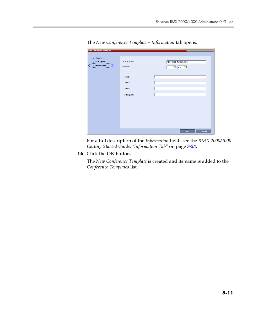 Polycom 2000/4000 manual New Conference Template Information tab opens 