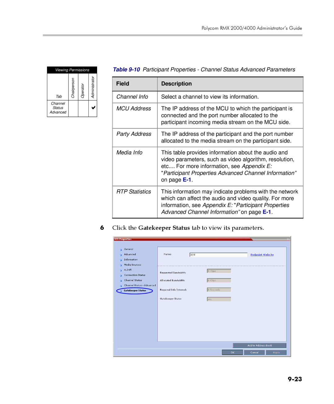 Polycom 2000/4000 manual Click the Gatekeeper Status tab to view its parameters 