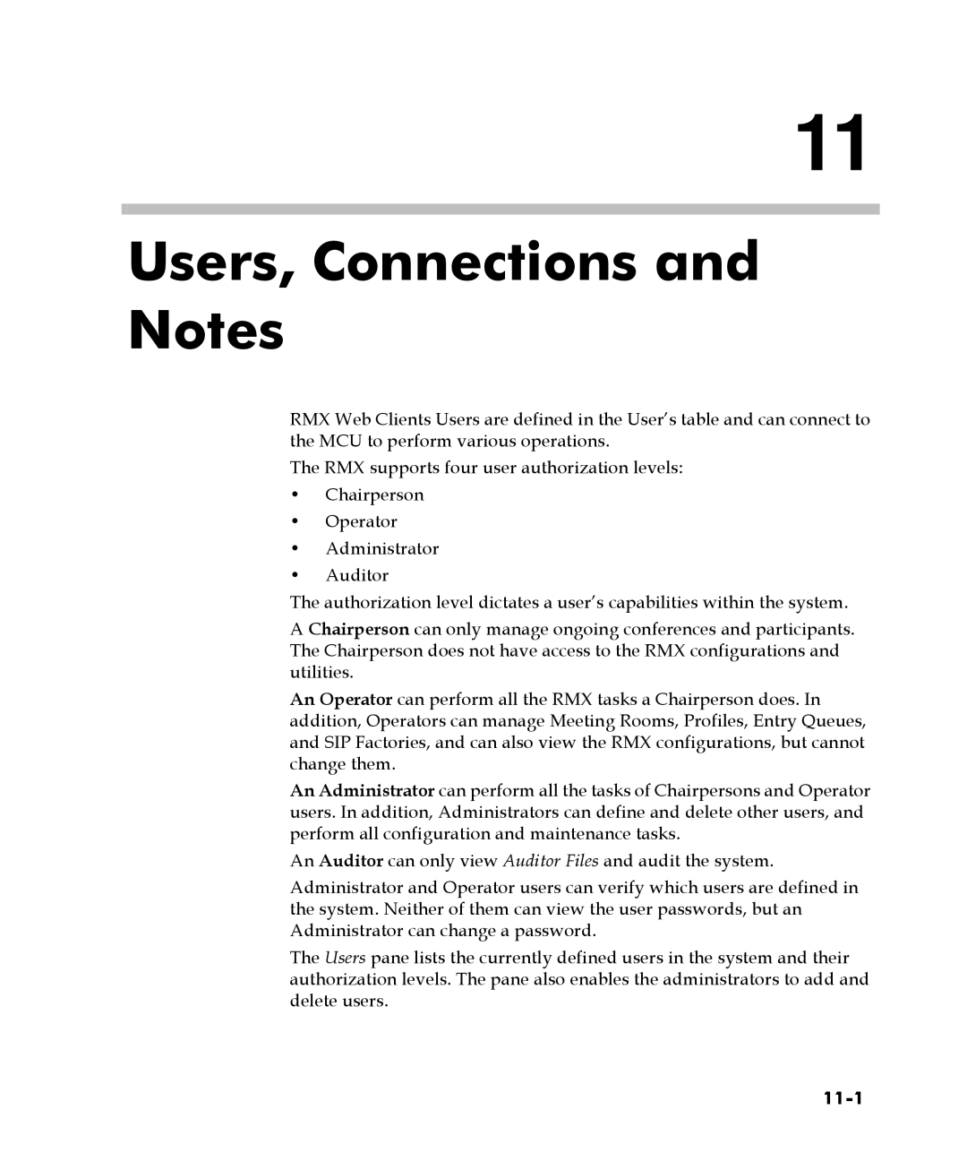 Polycom 2000/4000 manual Users, Connections and Notes, 11-1 