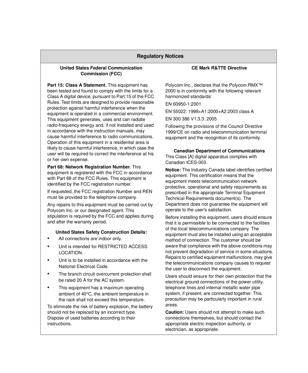 Polycom 2000/4000 manual Regulatory Notices 