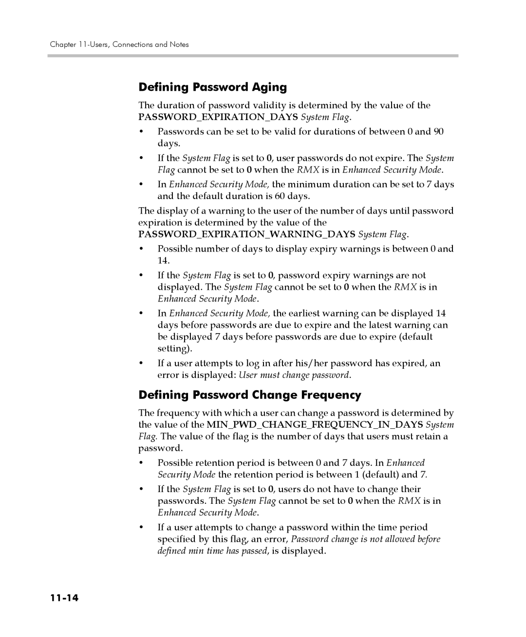 Polycom 2000/4000 manual Defining Password Aging, Defining Password Change Frequency, 11-14 