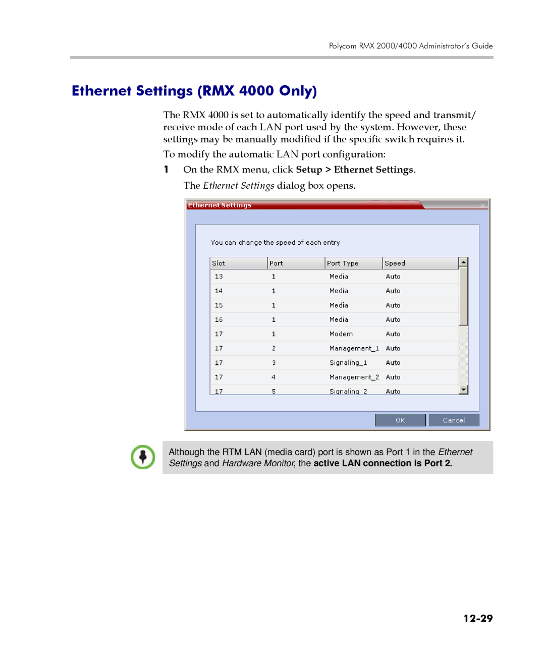 Polycom 2000/4000 manual Ethernet Settings RMX 4000 Only, 12-29 