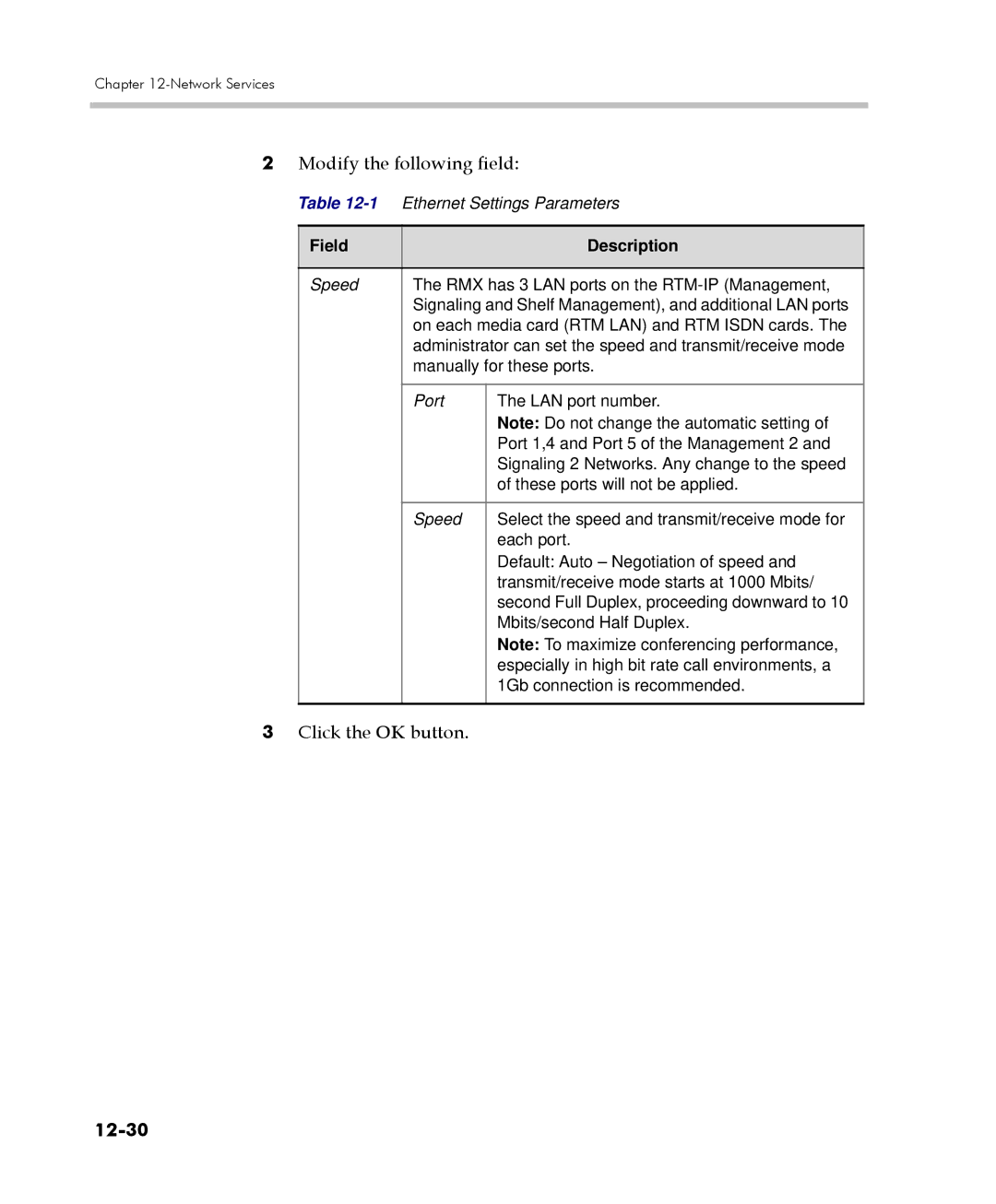 Polycom 2000/4000 manual Modify the following field, 12-30 