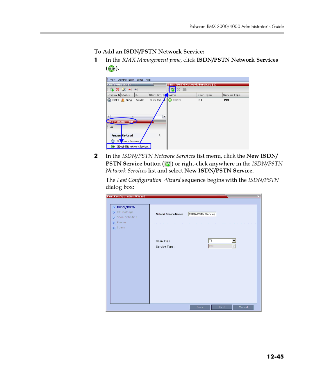 Polycom 2000/4000 manual To Add an ISDN/PSTN Network Service, 12-45 