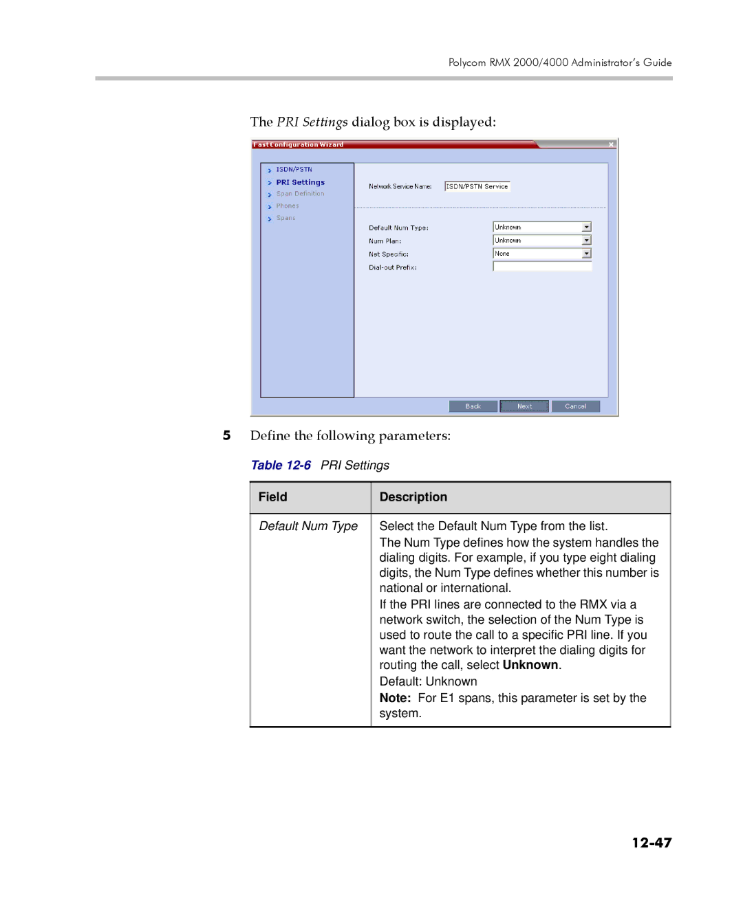 Polycom 2000/4000 manual 12-47, Field Description 