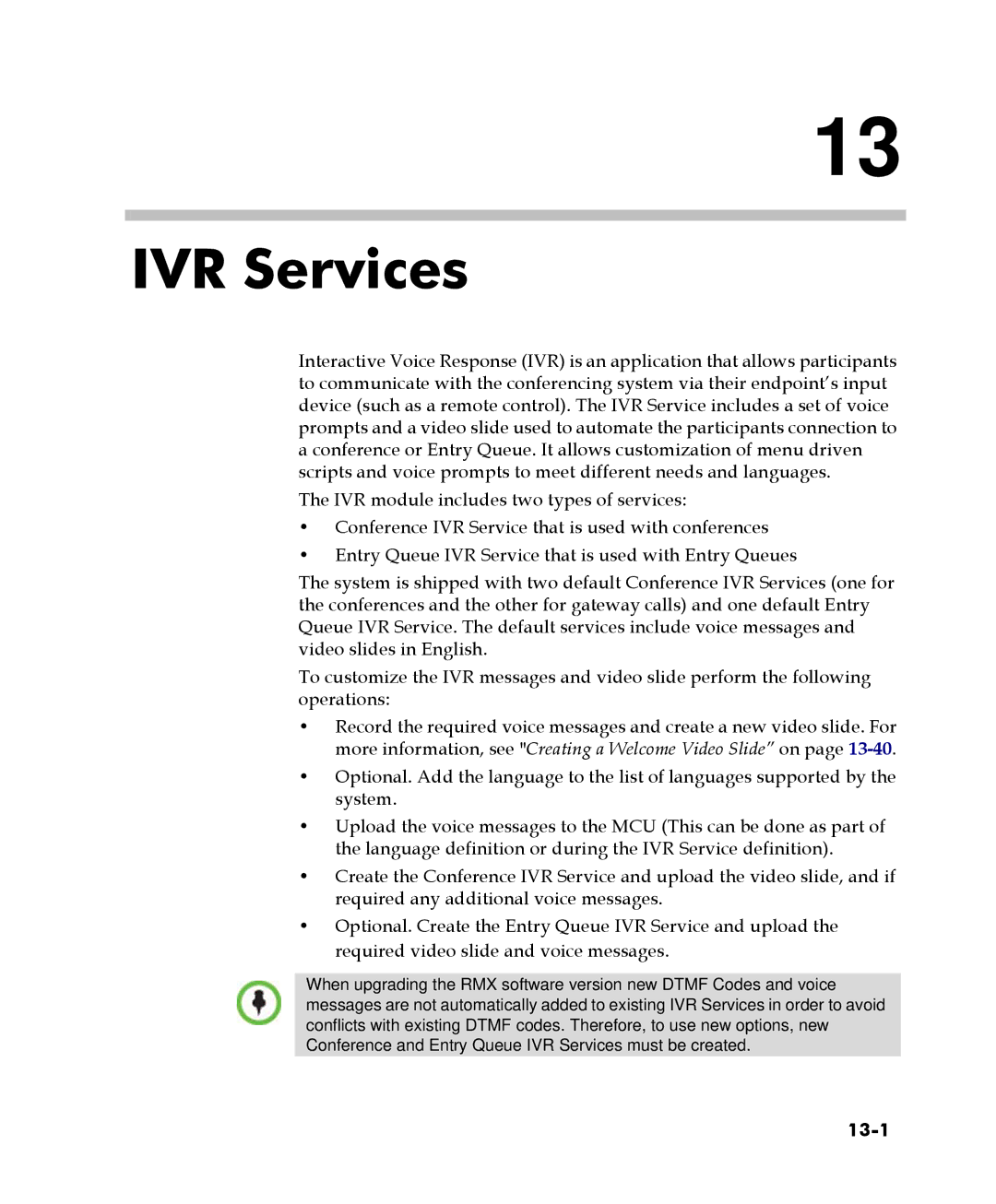 Polycom 2000/4000 manual IVR Services, 13-1 