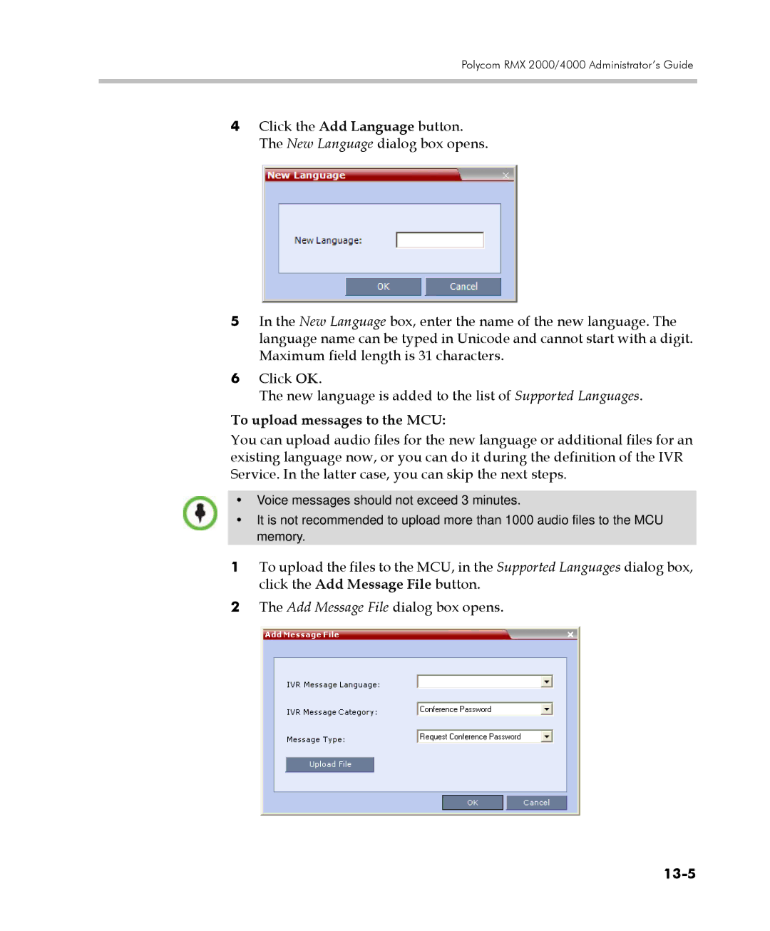 Polycom 2000/4000 manual To upload messages to the MCU, 13-5 