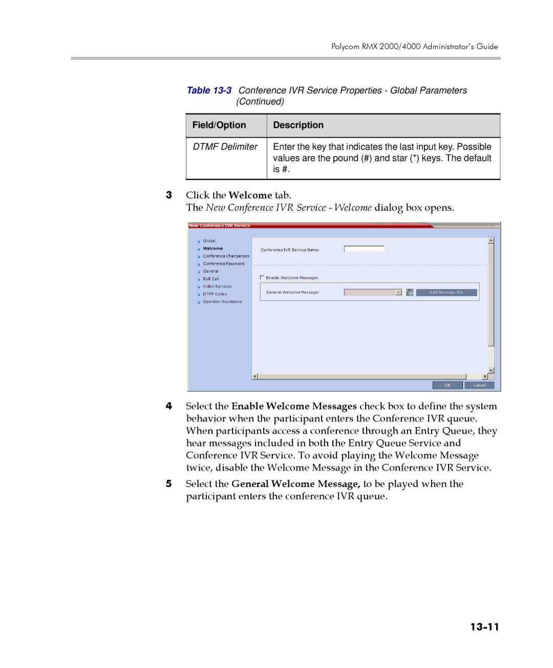 Polycom 2000/4000 manual Click the Welcome tab, 13-11 