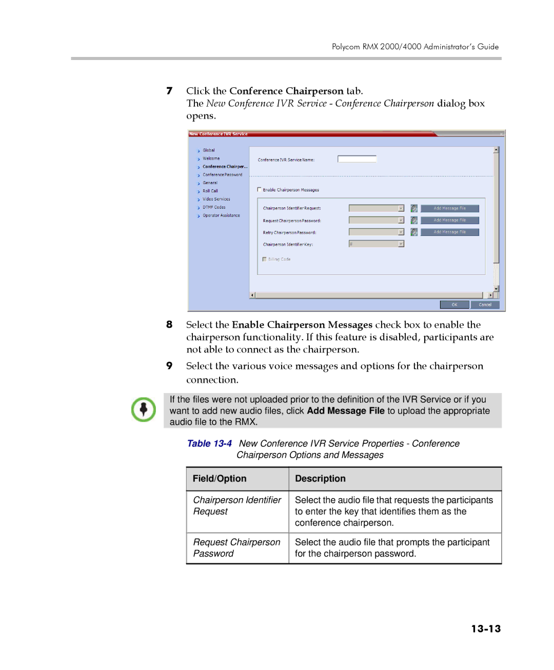 Polycom 2000/4000 manual Click the Conference Chairperson tab, 13-13 