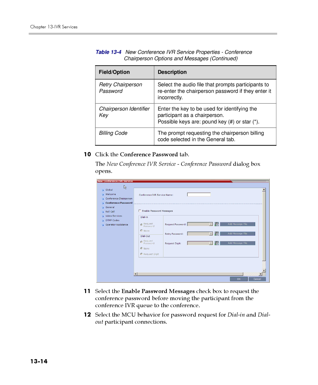 Polycom 2000/4000 manual Click the Conference Password tab, 13-14 