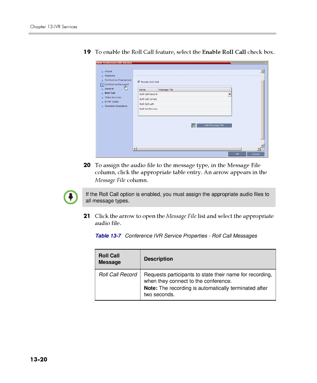 Polycom 2000/4000 manual 13-20, Roll Call Record 