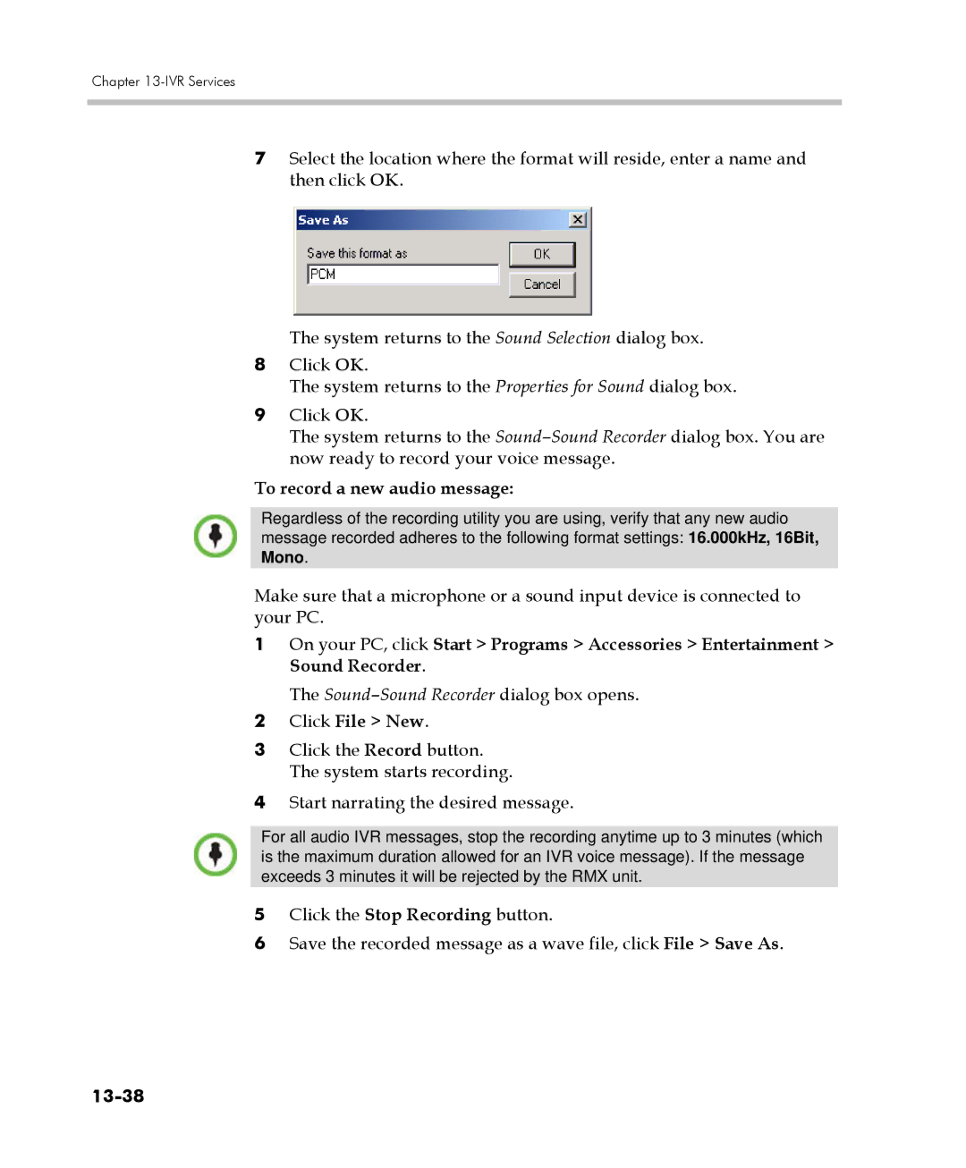 Polycom 2000/4000 manual To record a new audio message, 13-38 