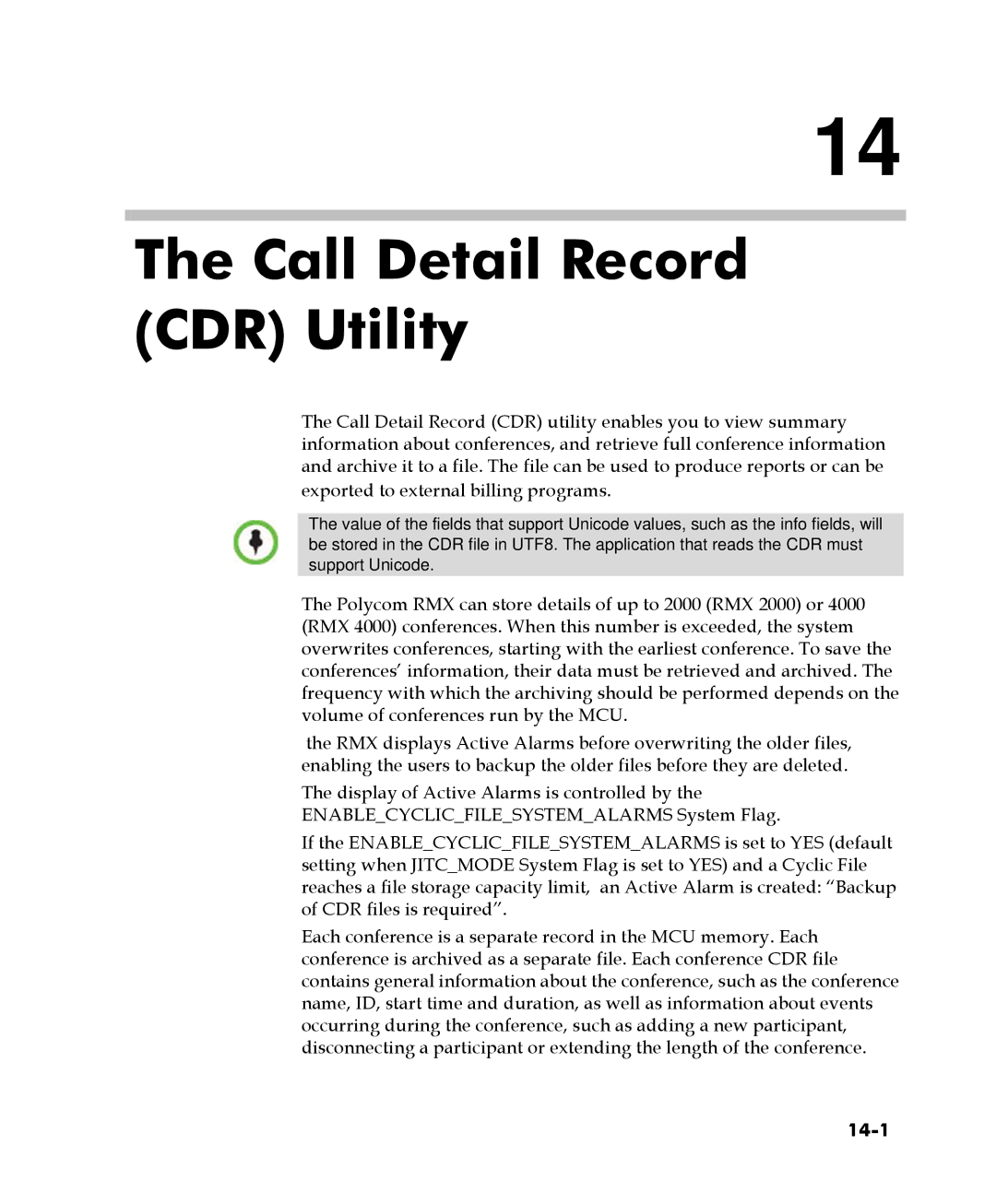 Polycom 2000/4000 manual Call Detail Record CDR Utility, 14-1 