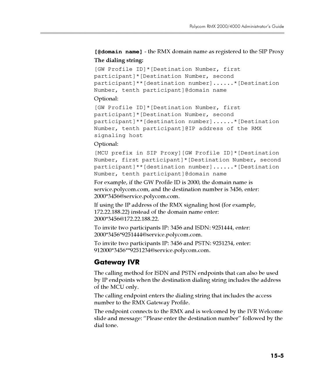 Polycom 2000/4000 manual Gateway IVR, Optional, 15-5 