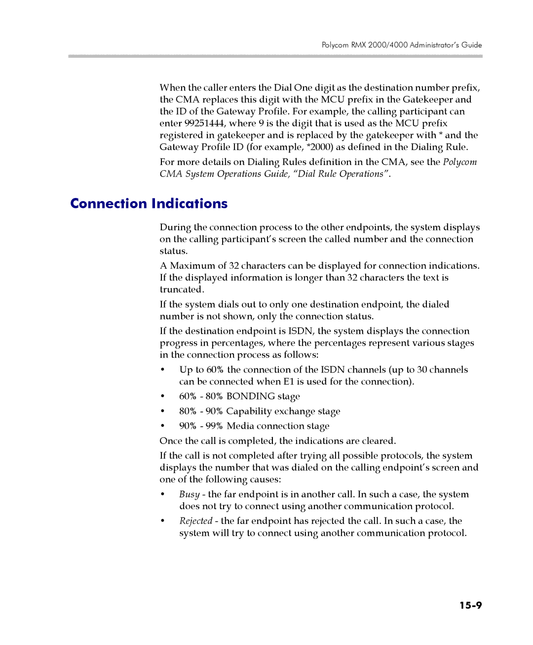 Polycom 2000/4000 manual Connection Indications, 15-9 