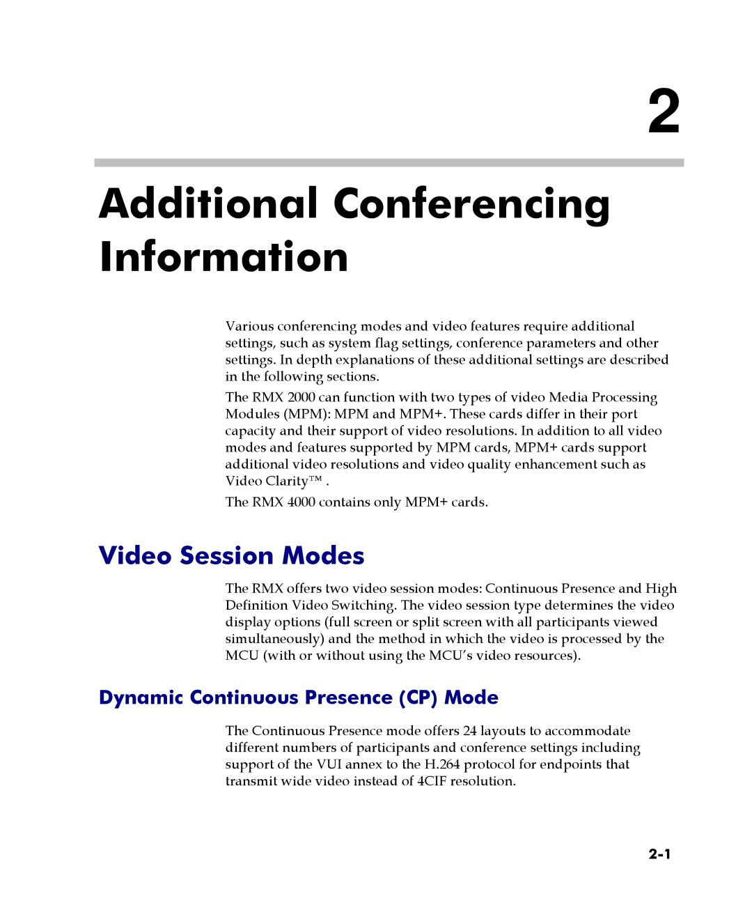 Polycom 2000/4000 manual Video Session Modes, Dynamic Continuous Presence CP Mode 