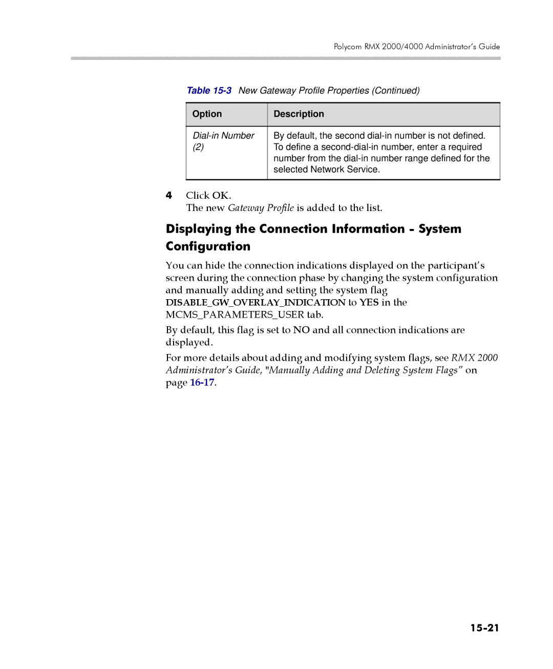 Polycom 2000/4000 manual Displaying the Connection Information System Configuration, 15-21 