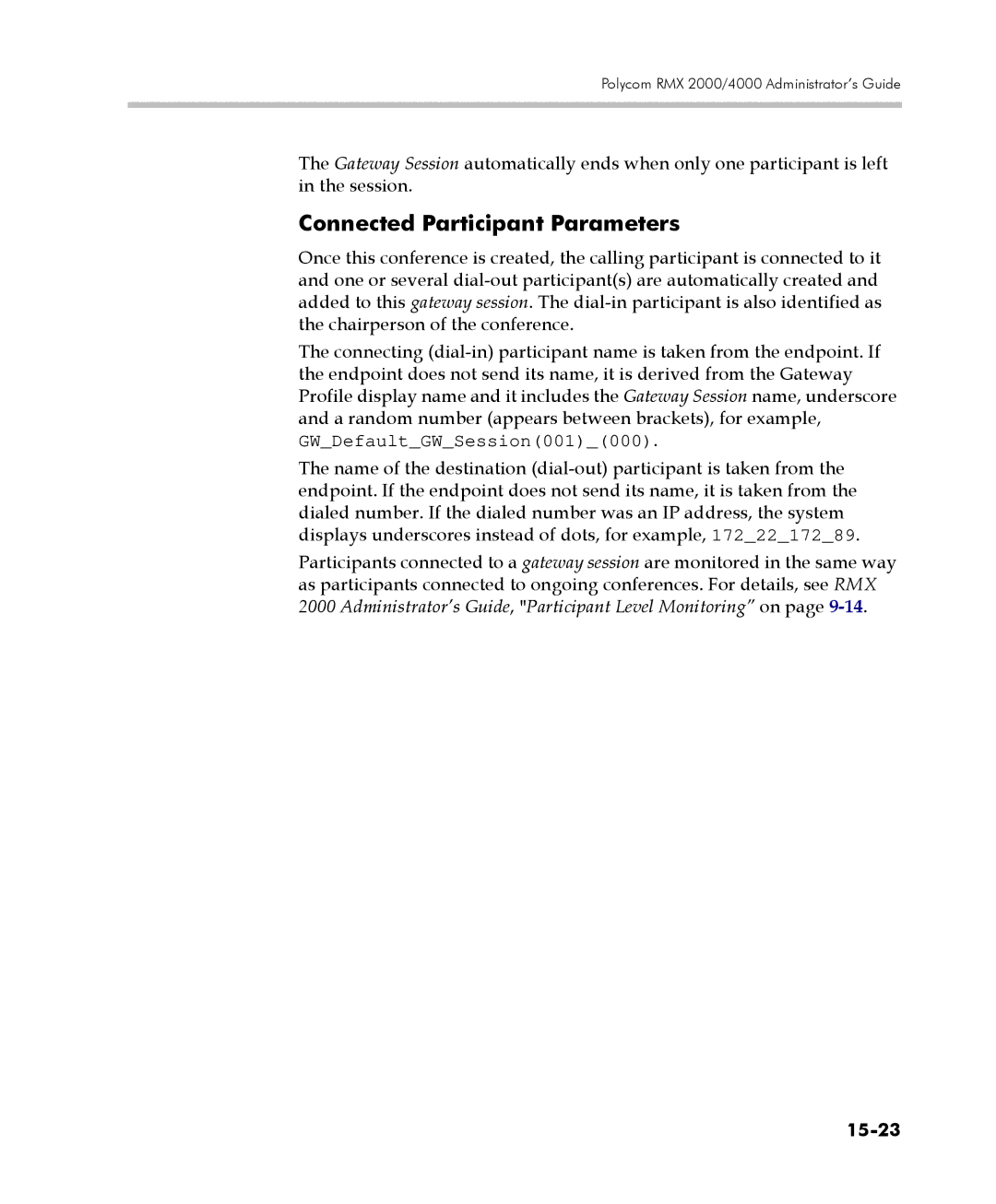 Polycom 2000/4000 manual Connected Participant Parameters, 15-23 