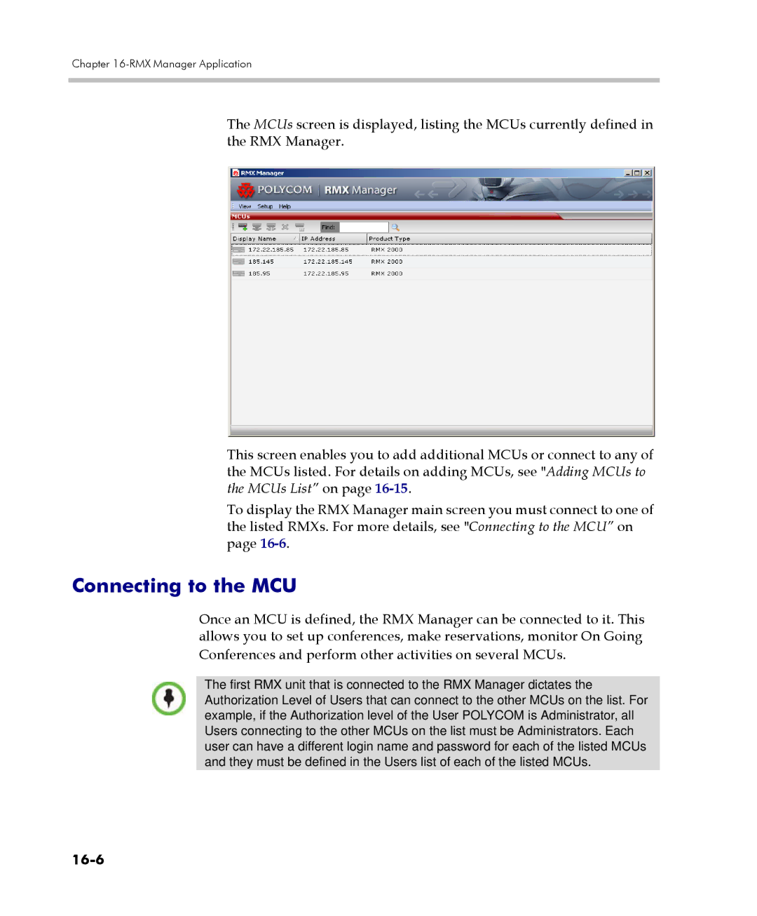 Polycom 2000/4000 manual Connecting to the MCU, 16-6 