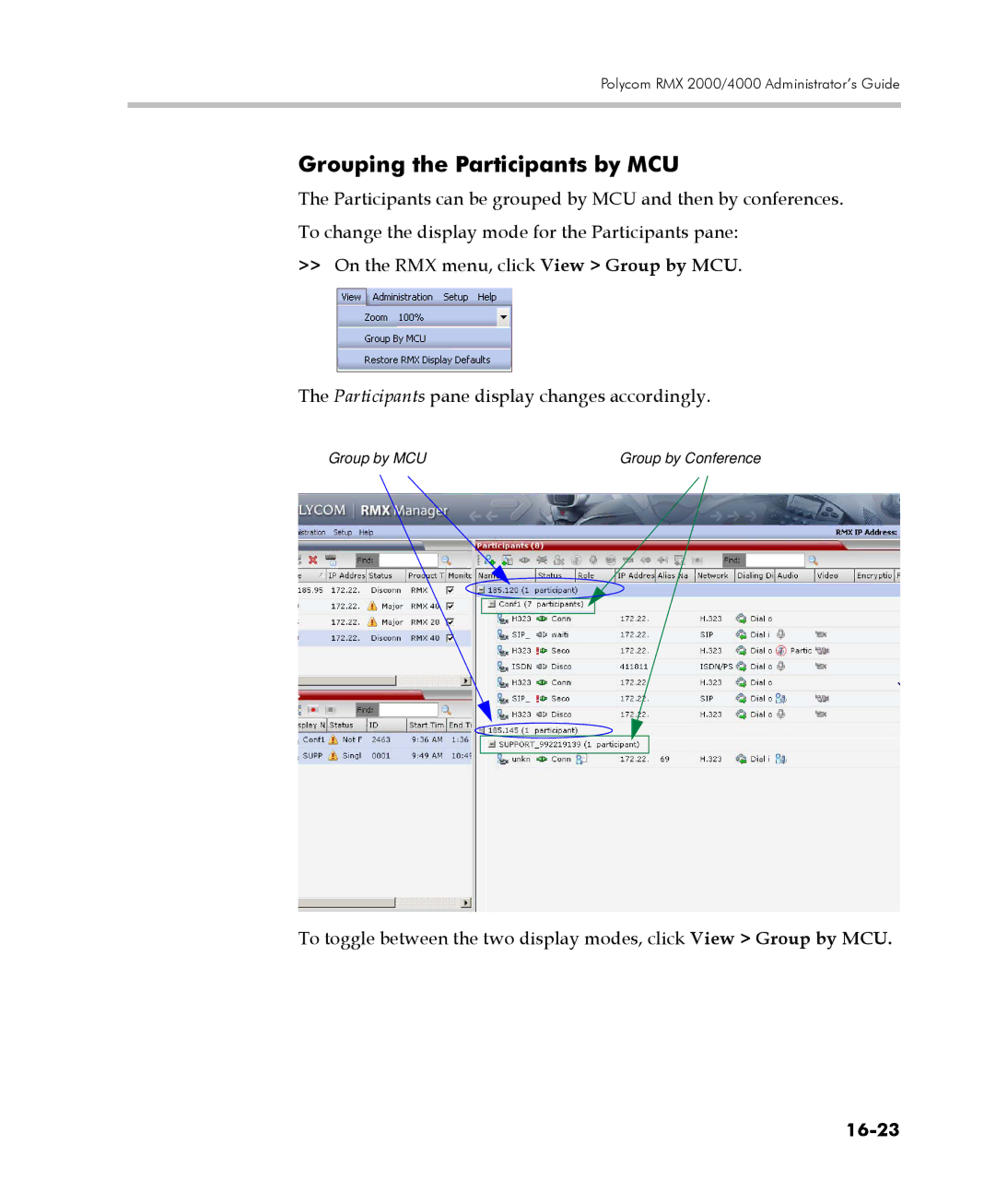 Polycom 2000/4000 manual Grouping the Participants by MCU, 16-23 