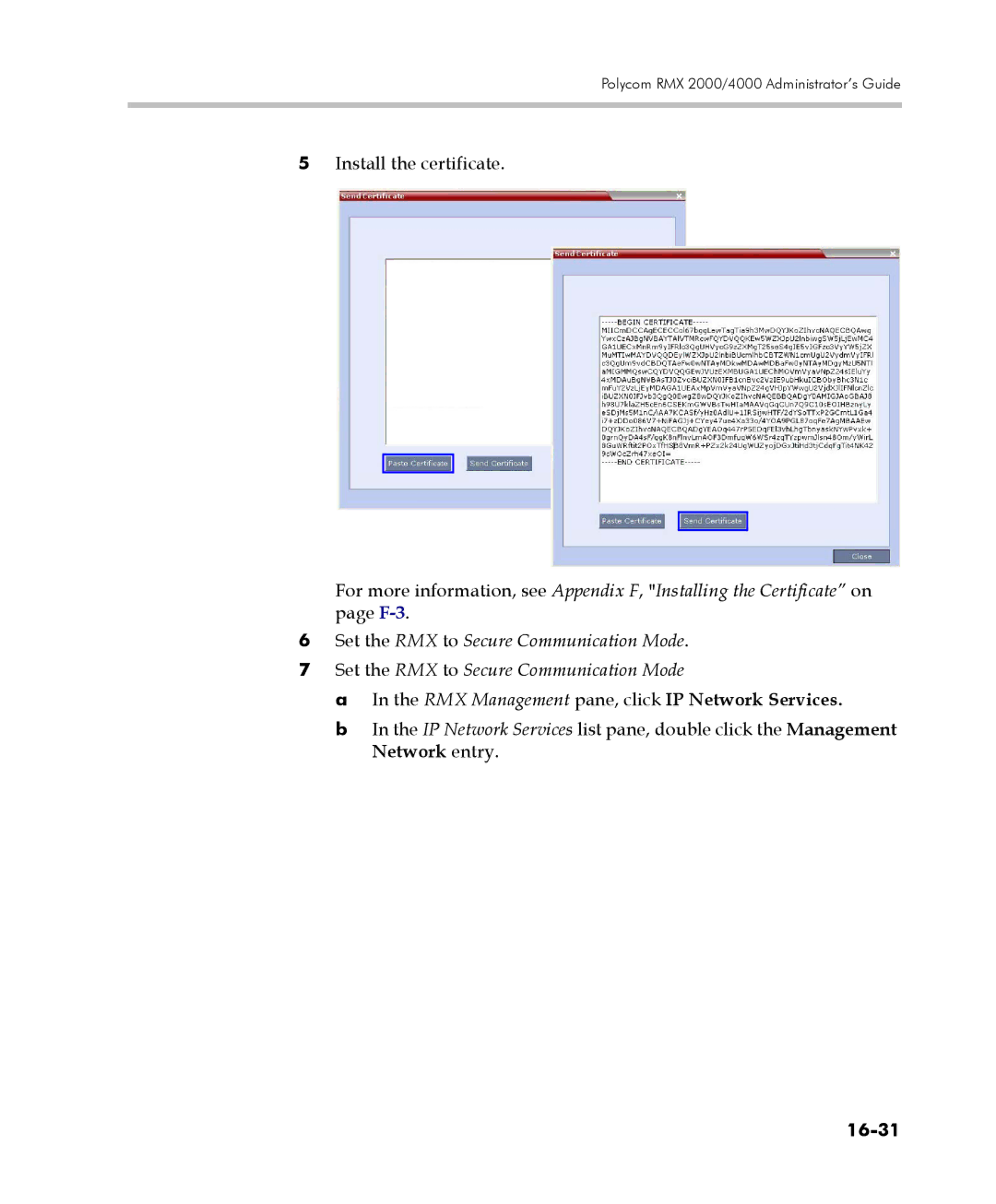 Polycom 2000/4000 manual Set the RMX to Secure Communication Mode, 16-31 