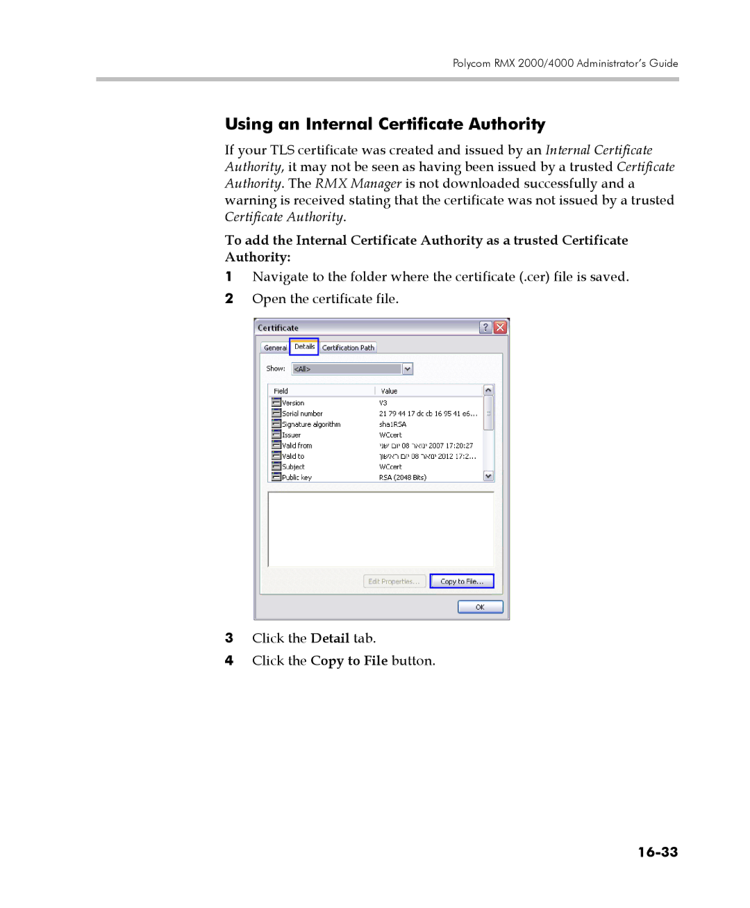 Polycom 2000/4000 manual Using an Internal Certificate Authority, 16-33 