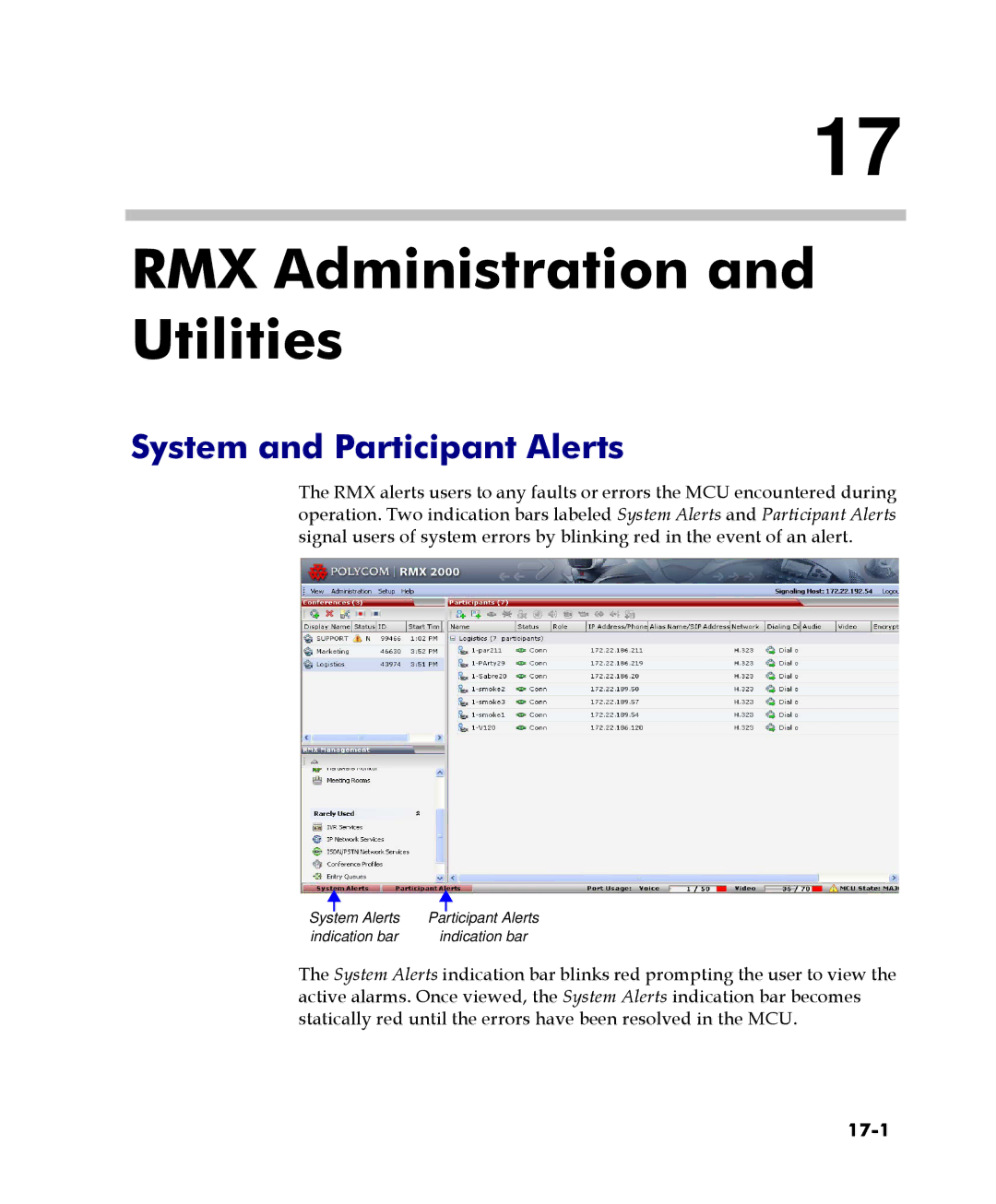 Polycom 2000/4000 manual System and Participant Alerts, 17-1 