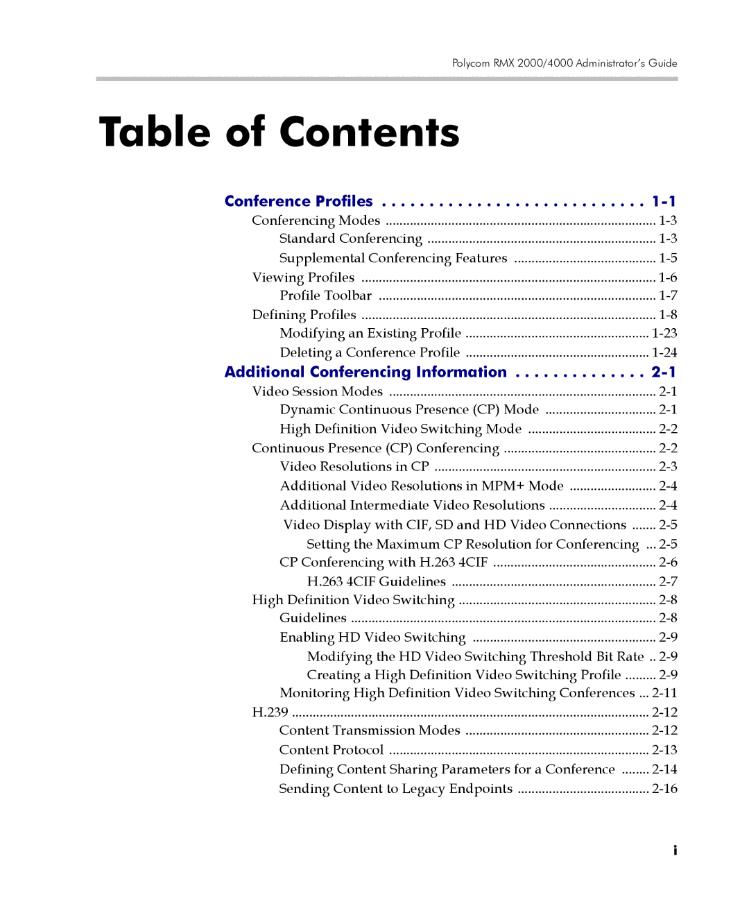 Polycom 2000/4000 manual Table of Contents 