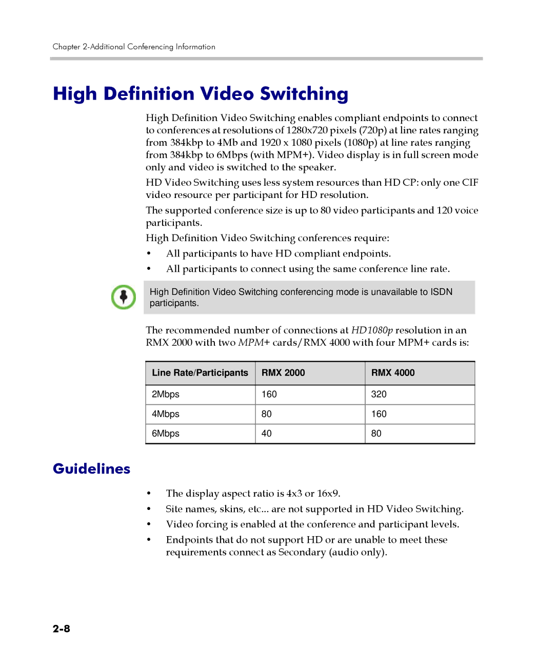 Polycom 2000/4000 manual High Definition Video Switching, Guidelines 