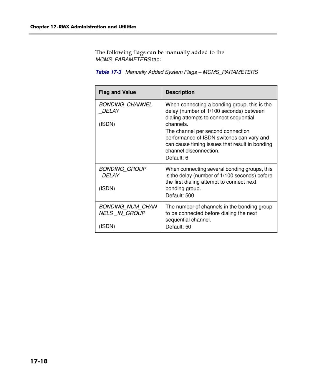 Polycom 2000/4000 Following flags can be manually added to, 17-18, Flag and Value Description 