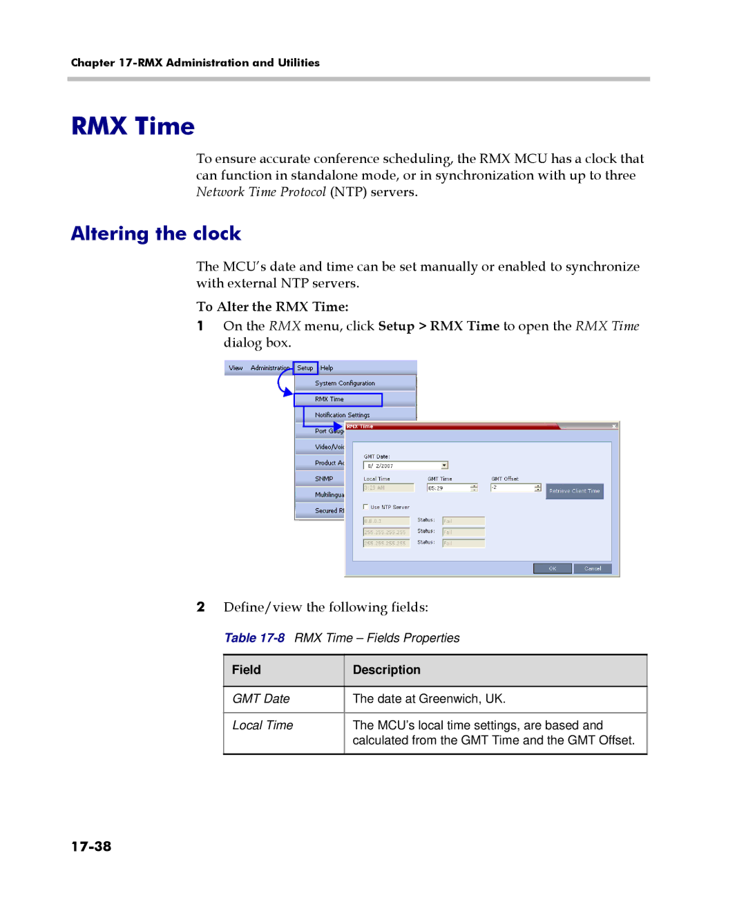 Polycom 2000/4000 manual Altering the clock, To Alter the RMX Time, 17-38 