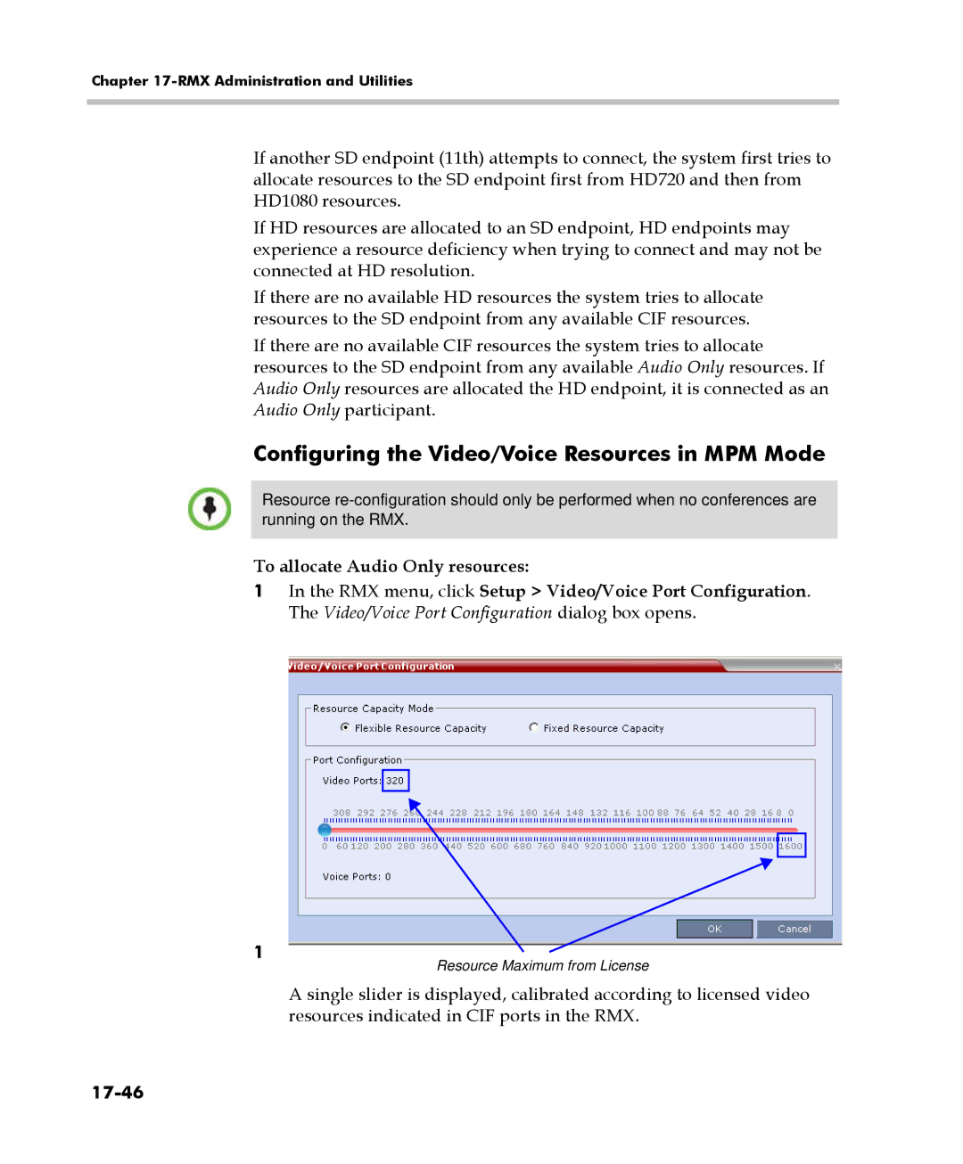 Polycom 2000/4000 manual Configuring the Video/Voice Resources in MPM Mode, 17-46 