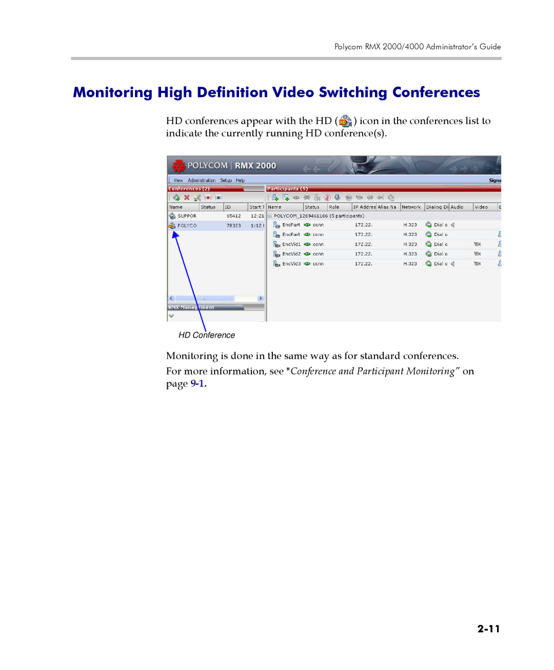 Polycom 2000/4000 manual Monitoring High Definition Video Switching Conferences 