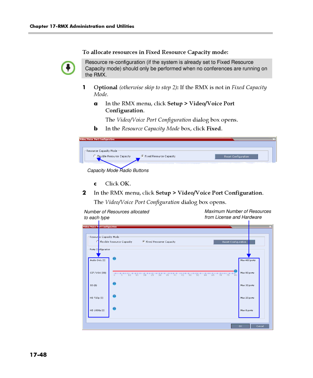 Polycom 2000/4000 manual To allocate resources in Fixed Resource Capacity mode, 17-48 