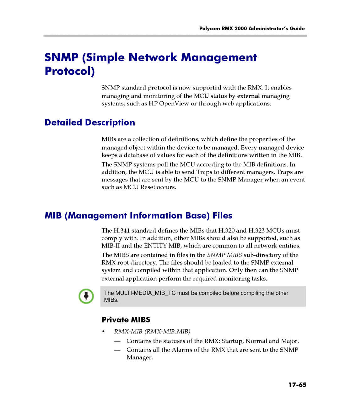 Polycom 2000/4000 Snmp Simple Network Management Protocol, Detailed Description, MIB Management Information Base Files 