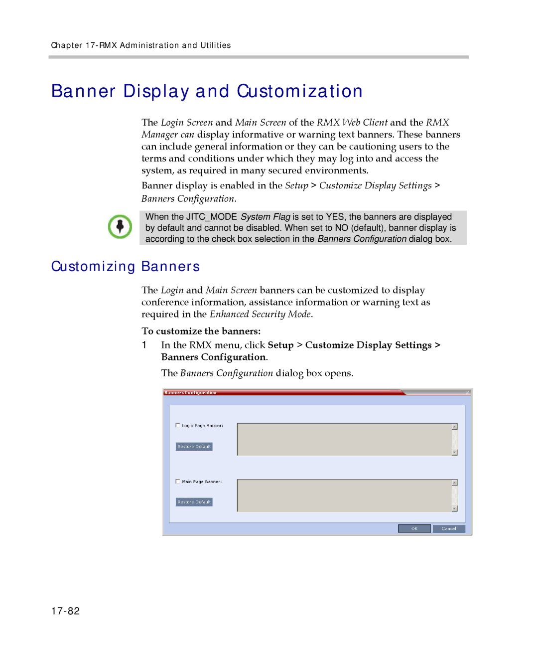 Polycom 2000/4000 Banner Display and Customization, Customizing Banners, Banners Configuration dialog box opens, 17-82 