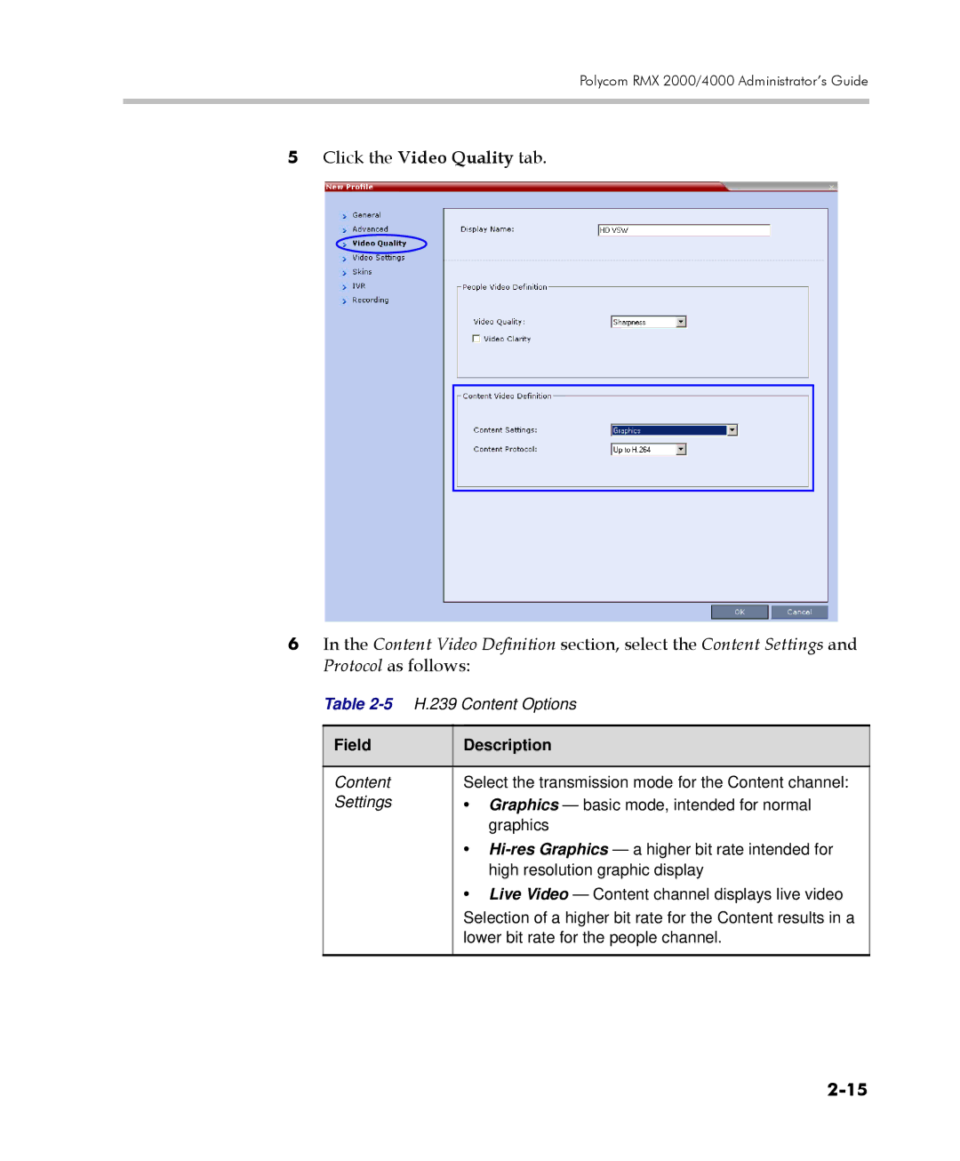 Polycom 2000/4000 manual 5H.239 Content Options 