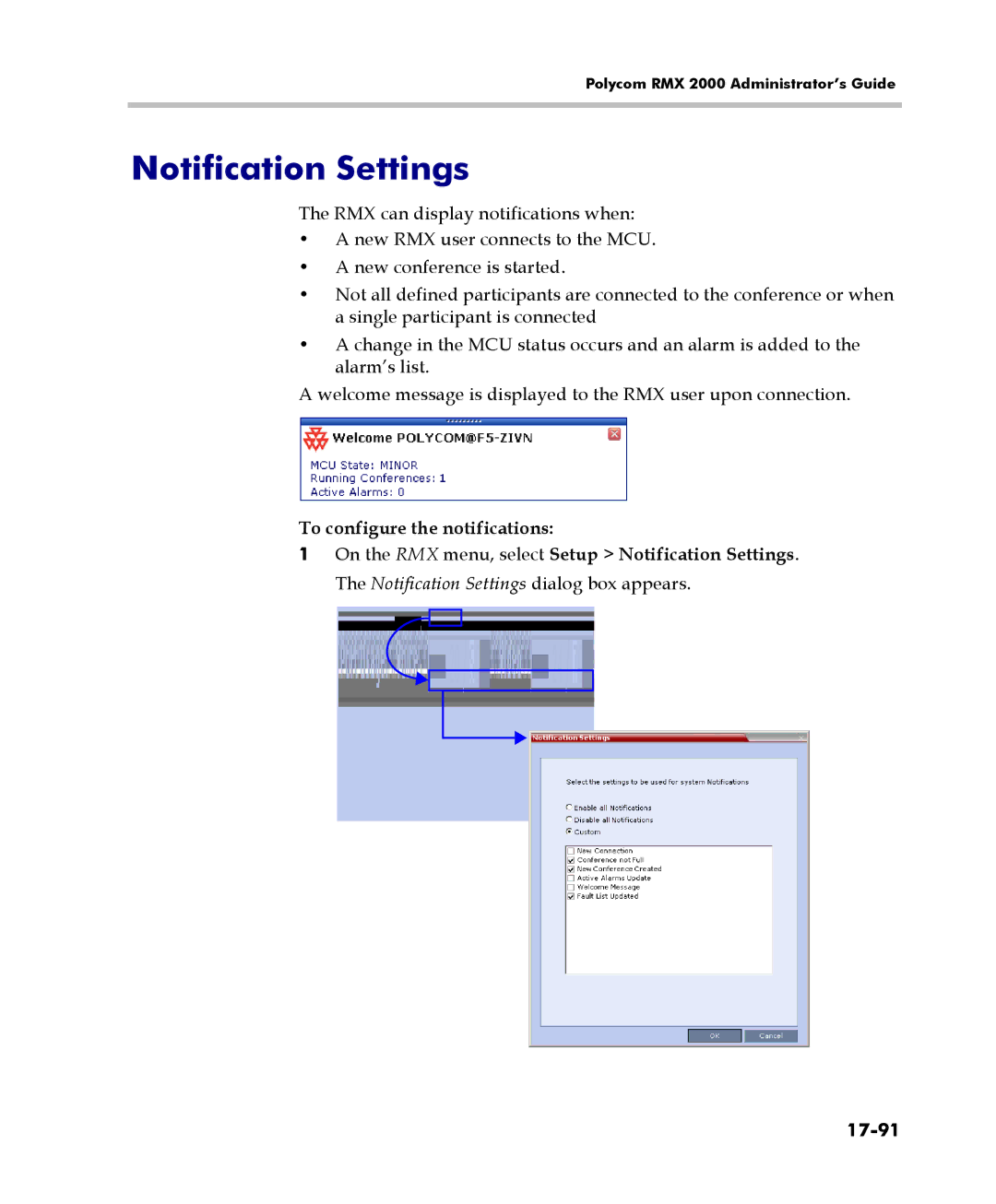 Polycom 2000/4000 manual Notification Settings, To configure the notifications, 17-91 