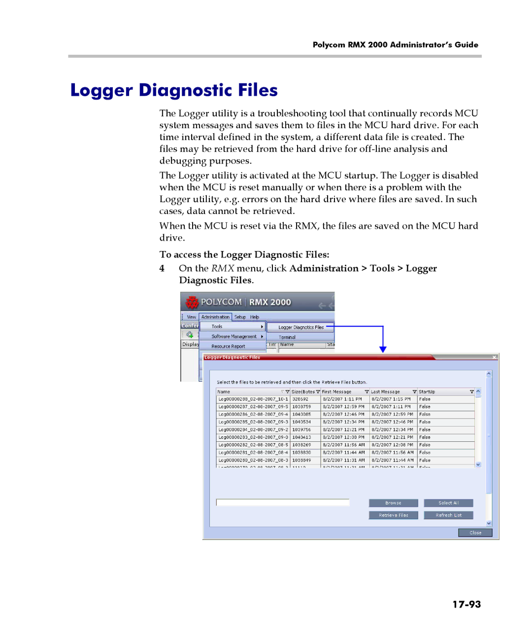 Polycom 2000/4000 manual Logger Diagnostic Files, 17-93 