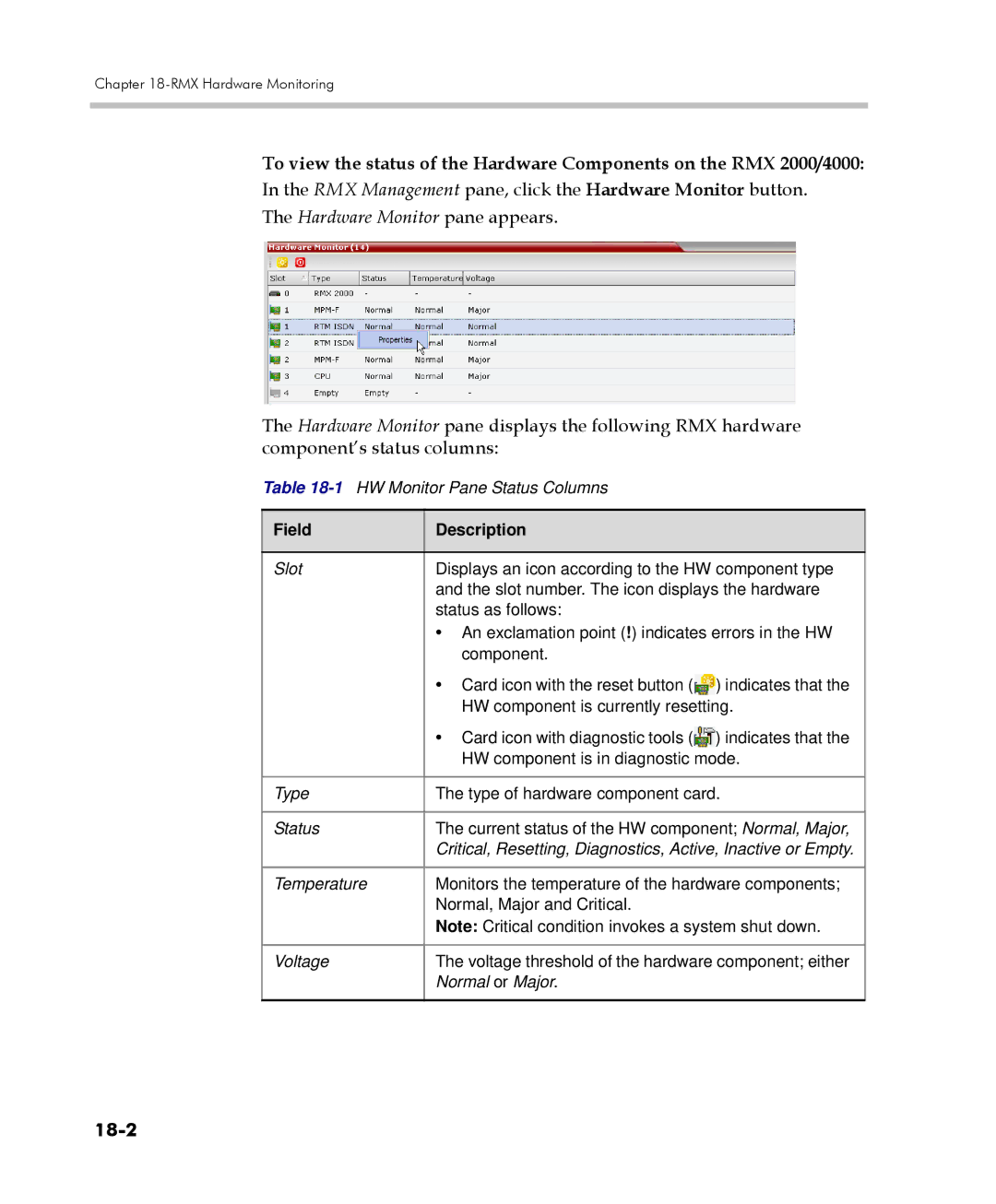 Polycom 2000/4000 manual 18-2, Field Description 