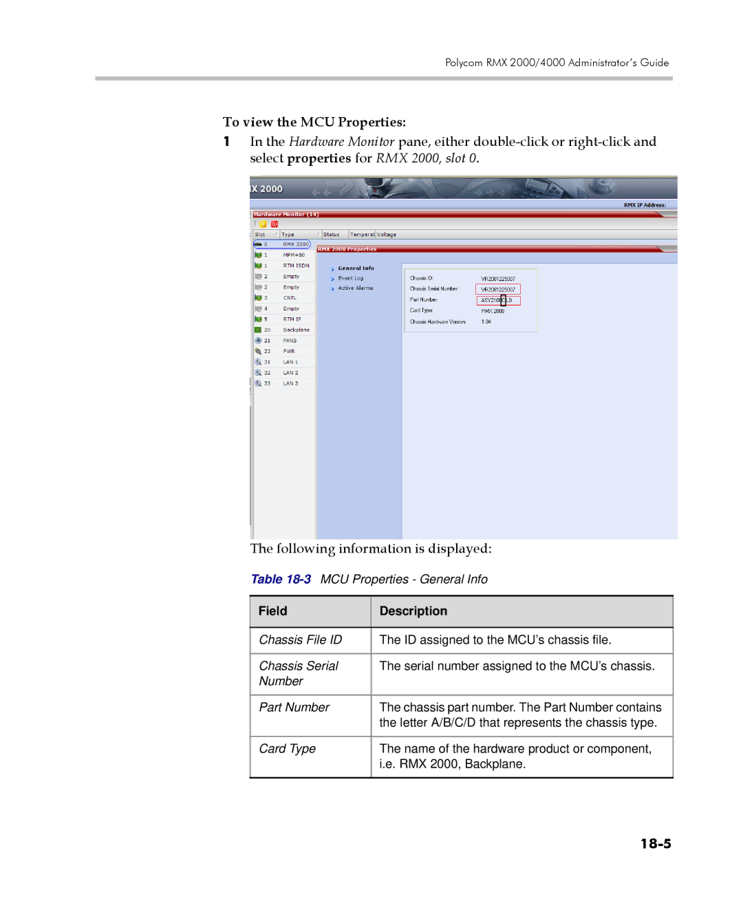 Polycom 2000/4000 manual To view the MCU Properties, 18-5 