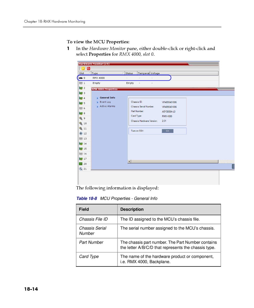 Polycom 2000/4000 manual To view the MCU Properties, 18-14 