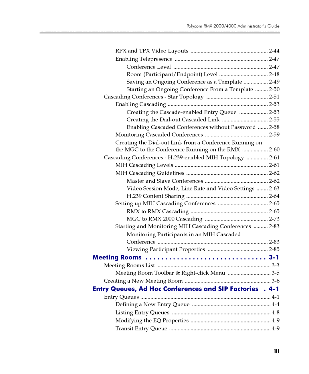 Polycom 2000/4000 manual Entry Queues, Ad Hoc Conferences and SIP Factories, Iii 