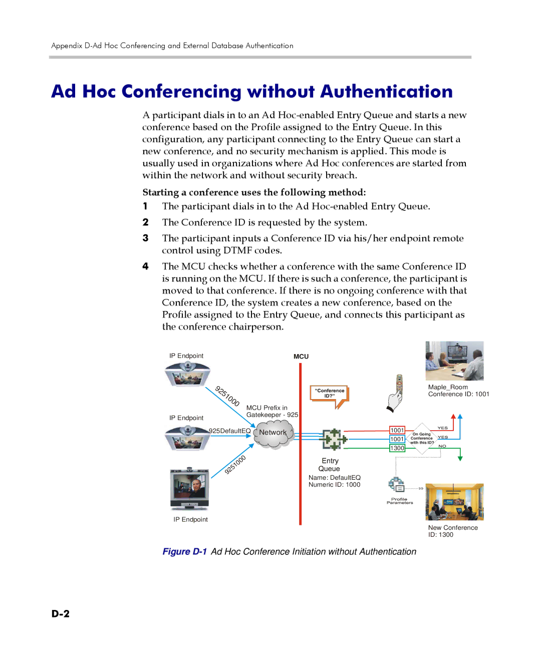 Polycom 2000/4000 manual Ad Hoc Conferencing without Authentication, Starting a conference uses the following method 