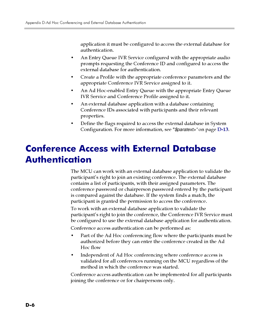 Polycom 2000/4000 manual Conference Access with External Database Authentication 