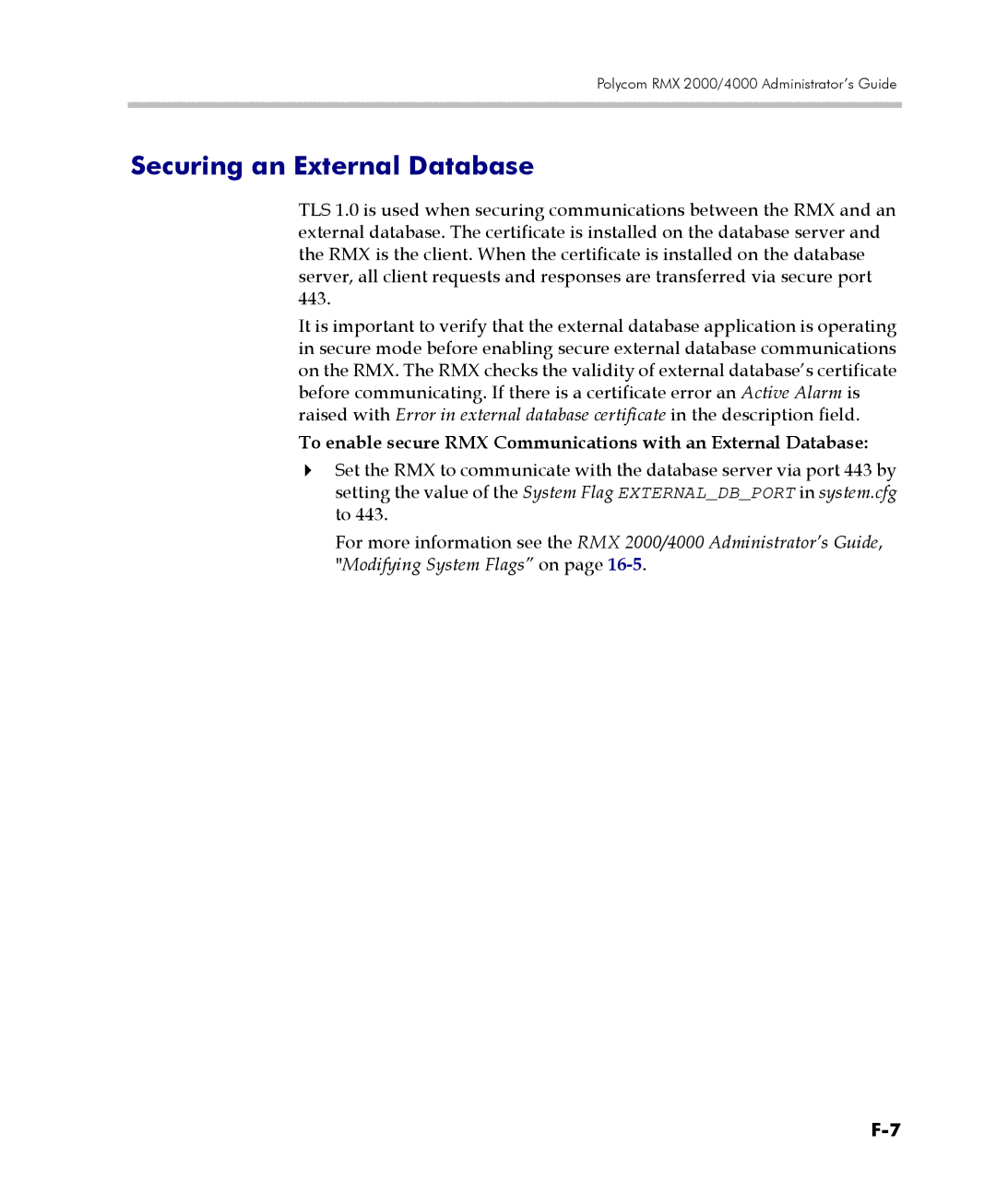 Polycom 2000/4000 manual Securing an External Database 